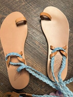 Ancient Greek  Sandals Tan Leather Toe Ring Sandals